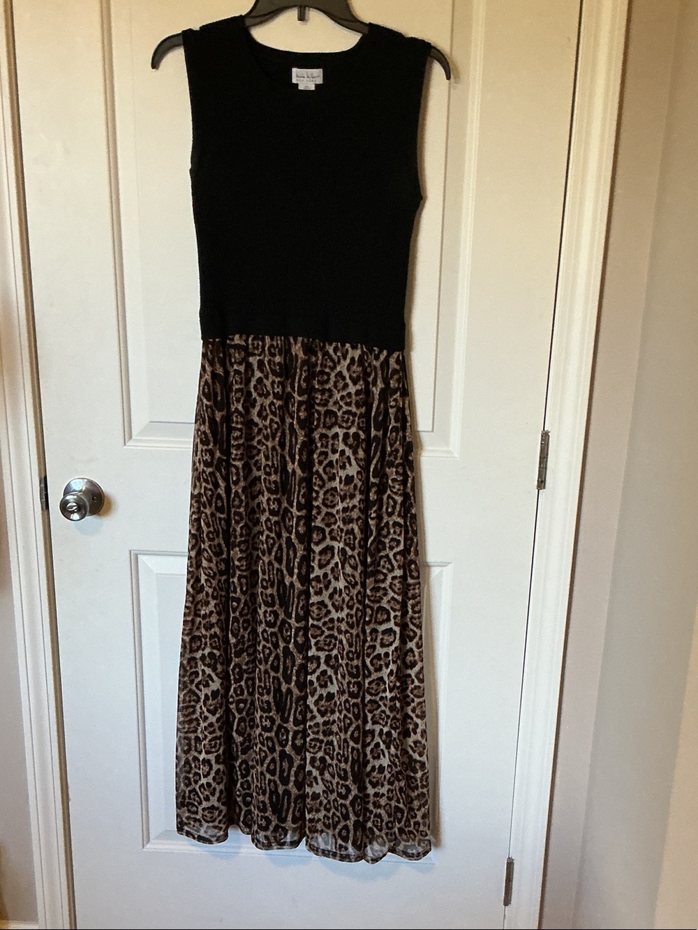 Nicole Miller Black Bodice Leopard Print Maxi Dress